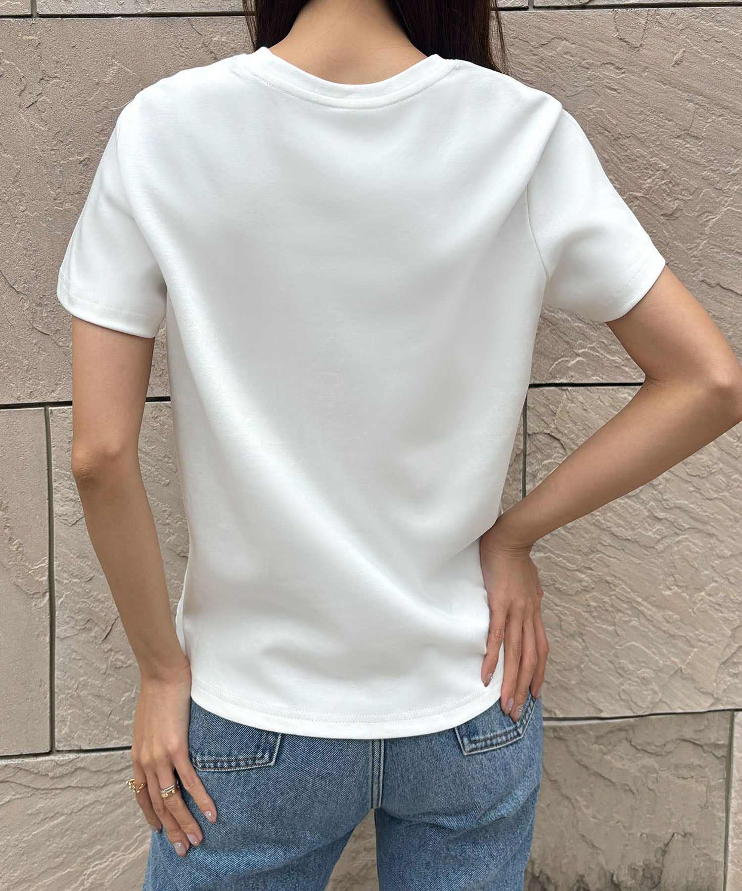 ロワ LOWO 綿混選べる2タイプワンポイント刺繍シンプルTシャツ カットソー （Aタイプ） Aタイプ