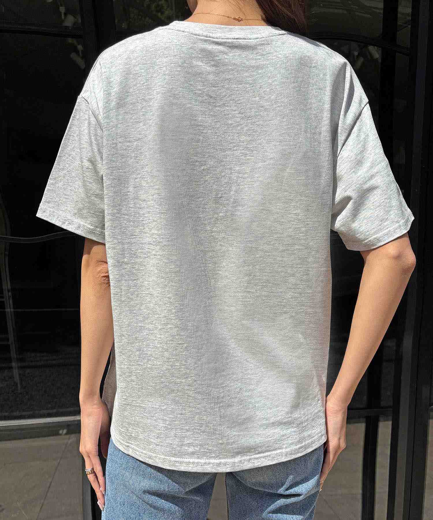 ロワ LOWO 綿混フロントプリントTシャツ カットソー （ライトグレー） ライトグレー