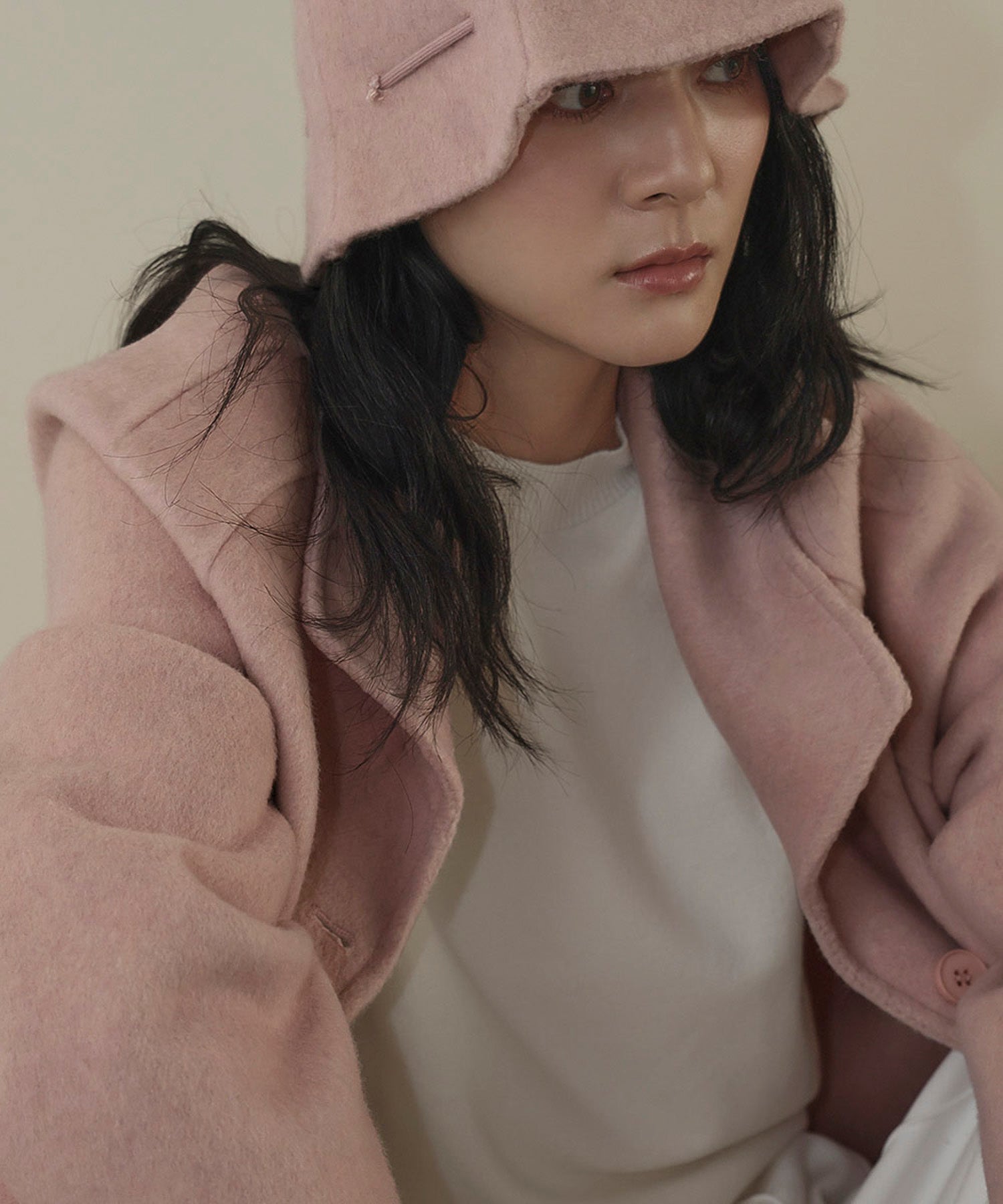 ロワ LOWO 2WAYポシェット付き 帽子 ハット ロング丈 ウールコート （ピンク） ピンク