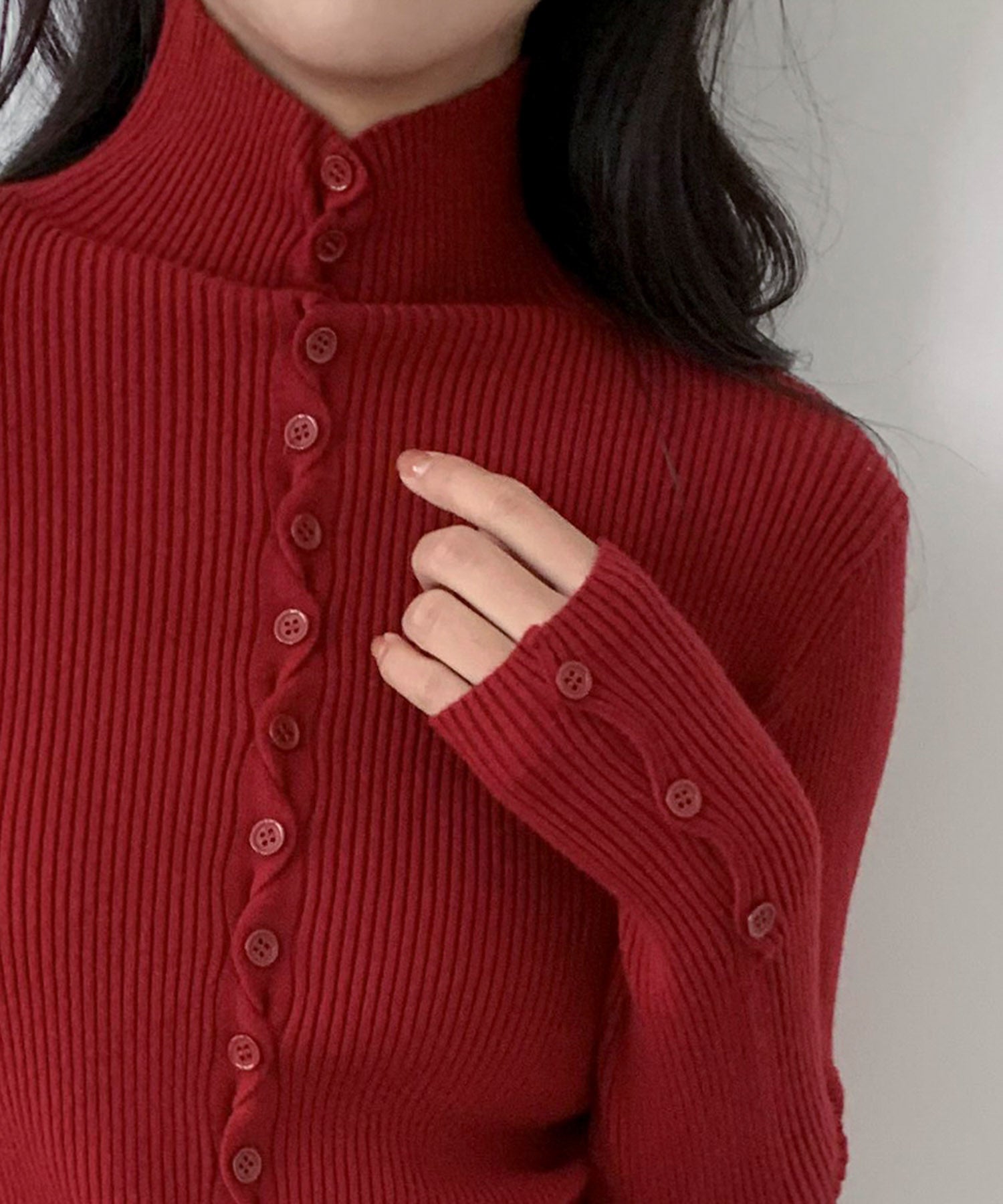ロワ LOWO ハイネック リブニット 長袖 トップス 秋冬 キレイめ 秋 （レッド） レッド