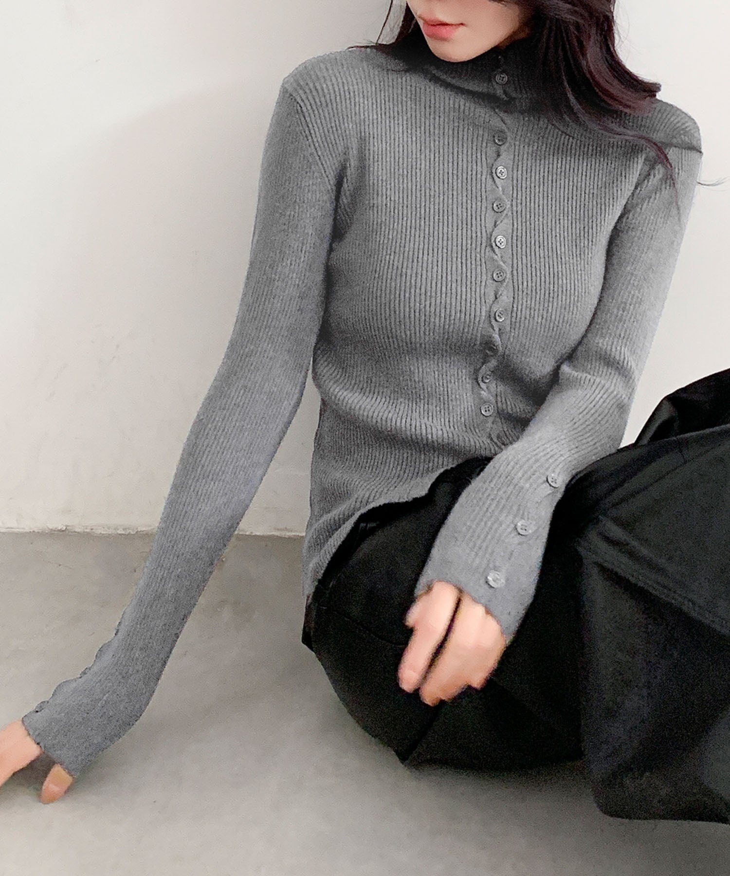 ロワ LOWO ハイネック リブニット 長袖 トップス 秋冬 キレイめ 秋 （グレー） グレー
