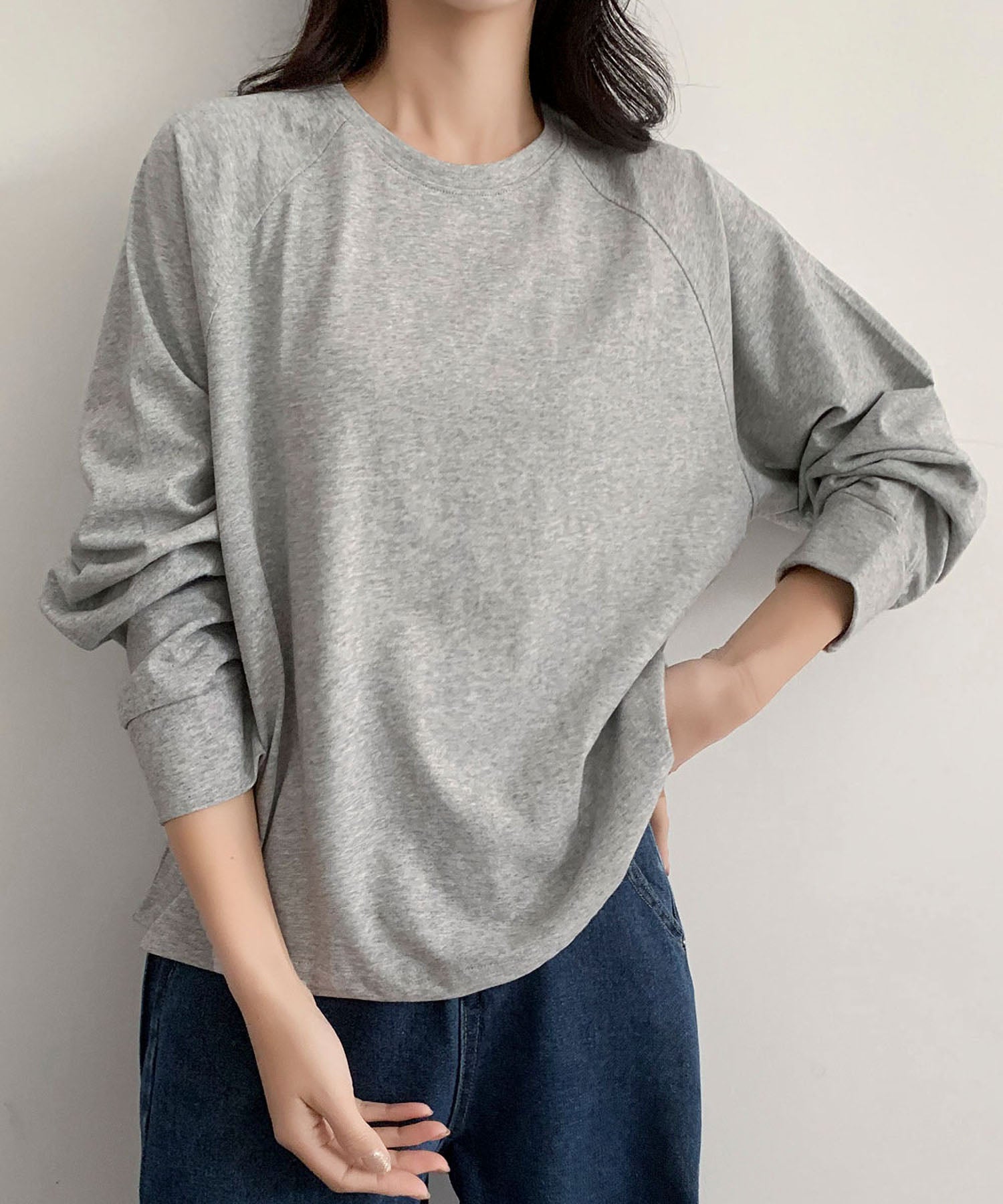 ロワ LOWO 【綿100％使用】シンプル ロンT カットソー 長袖 きれいめ レディース ロングTシャツ レディース（グレー） グレー