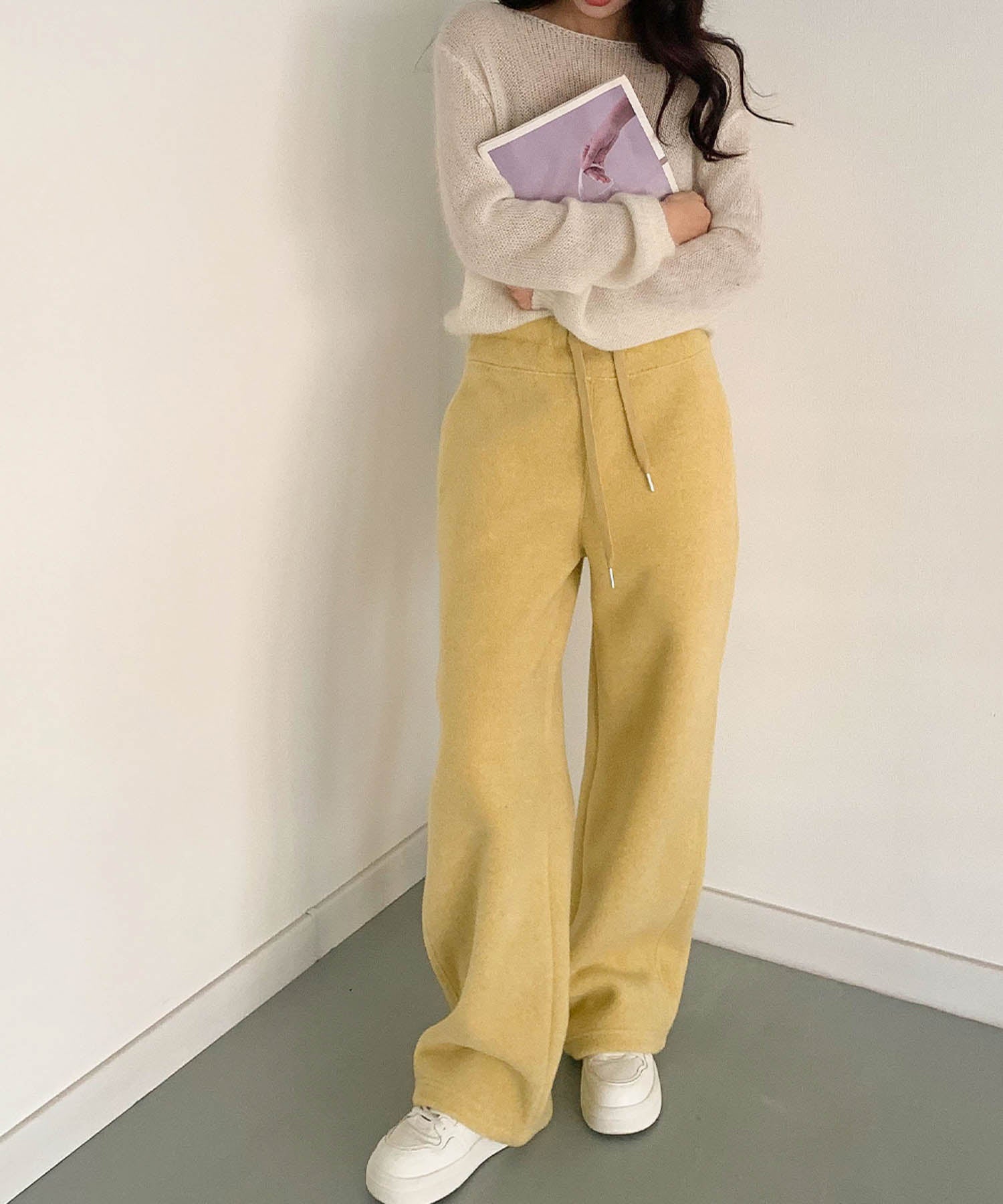 ロワ LOWO バックハートポケット もこもこボアスウェットパンツ レディース リラックス（イエロー） イエロー