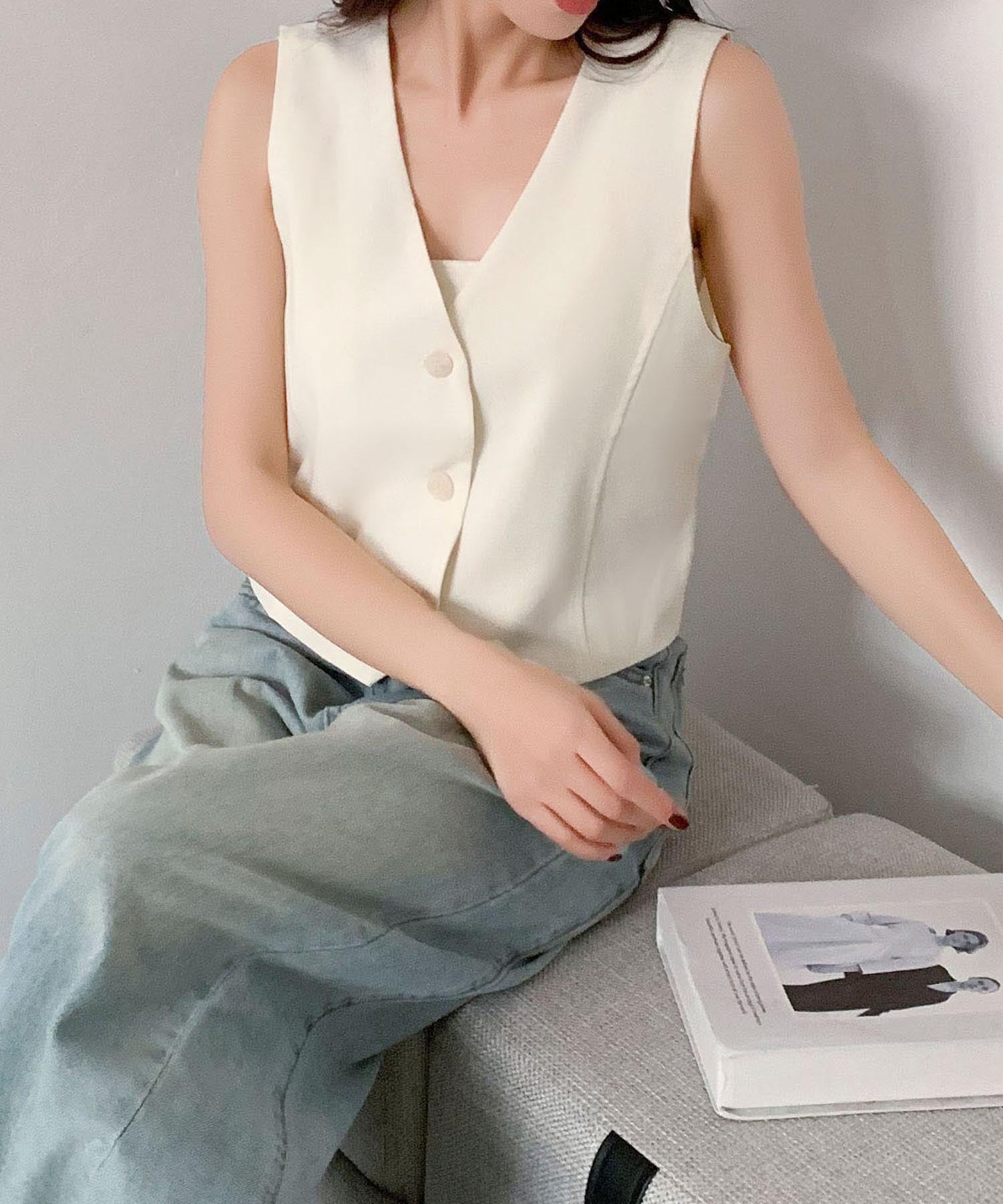 ロワ LOWO ノースリーブ コンパクト ジレ ベスト （オフホワイト） オフホワイト