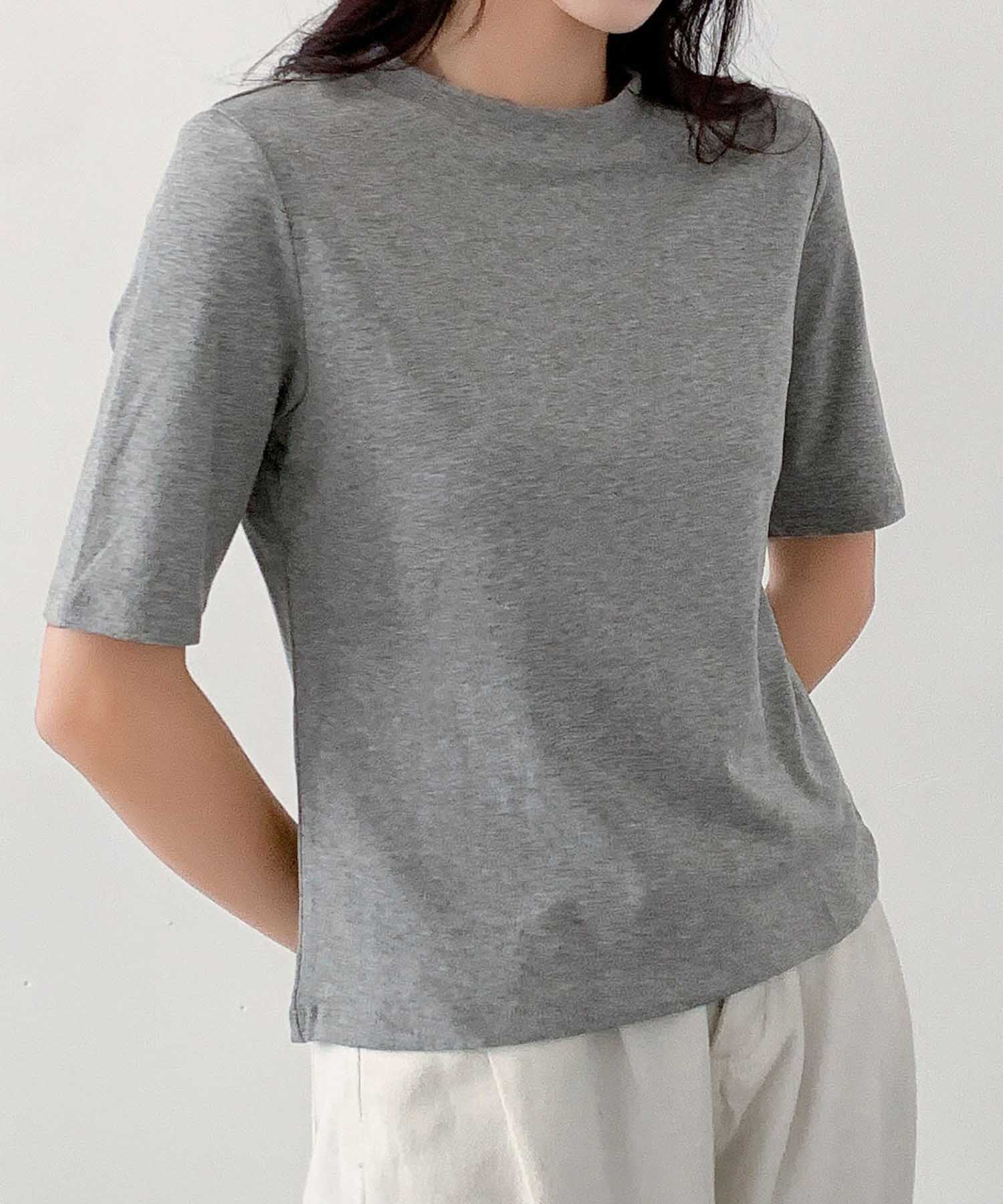 ロワ LOWO なめらか ストレッチ カラーTシャツ （ライトグレー） ライトグレー