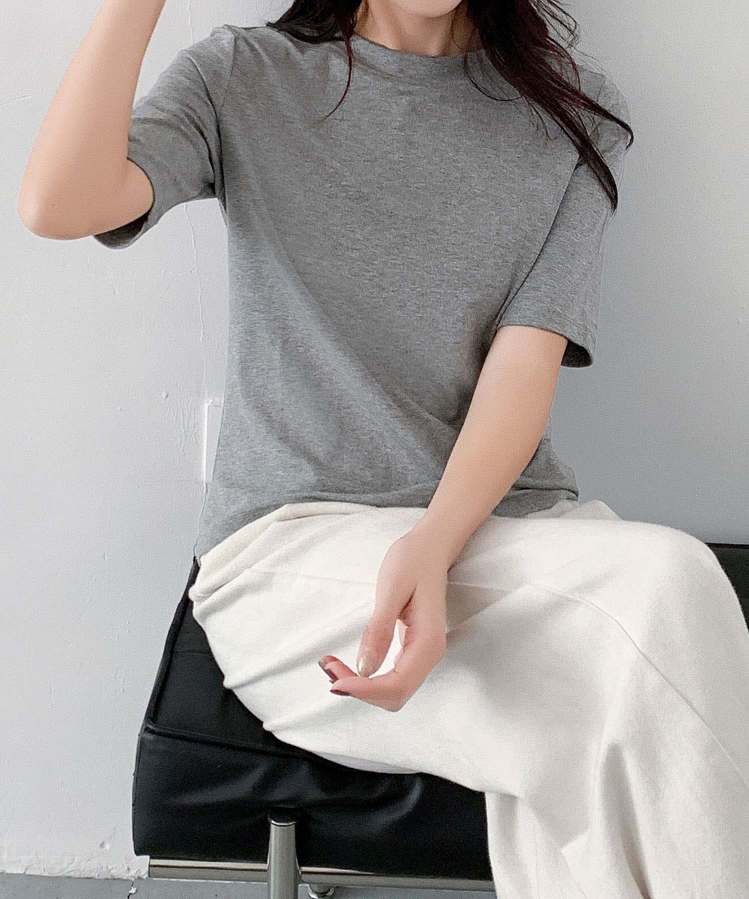 ロワ LOWO なめらか ストレッチ カラーTシャツ （ライトグレー） ライトグレー