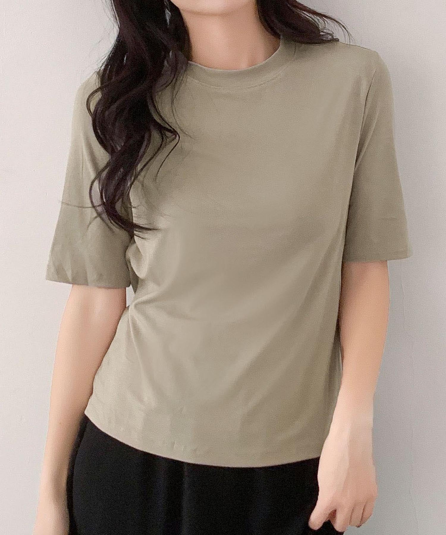 ロワ LOWO なめらか ストレッチ カラーTシャツ （ミルクティー） ミルクティー