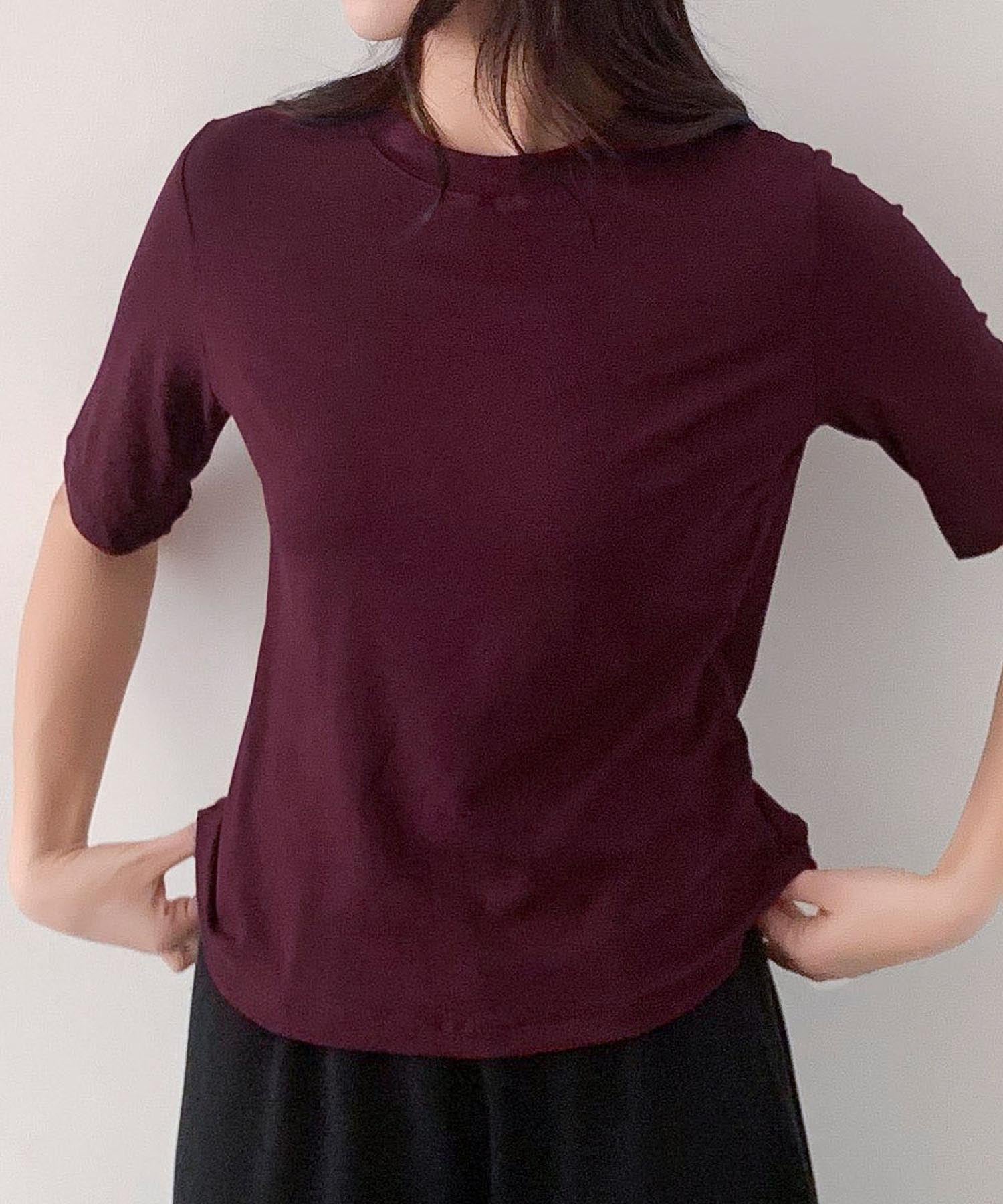 ロワ LOWO なめらか ストレッチ カラーTシャツ （ボルドー） ボルドー