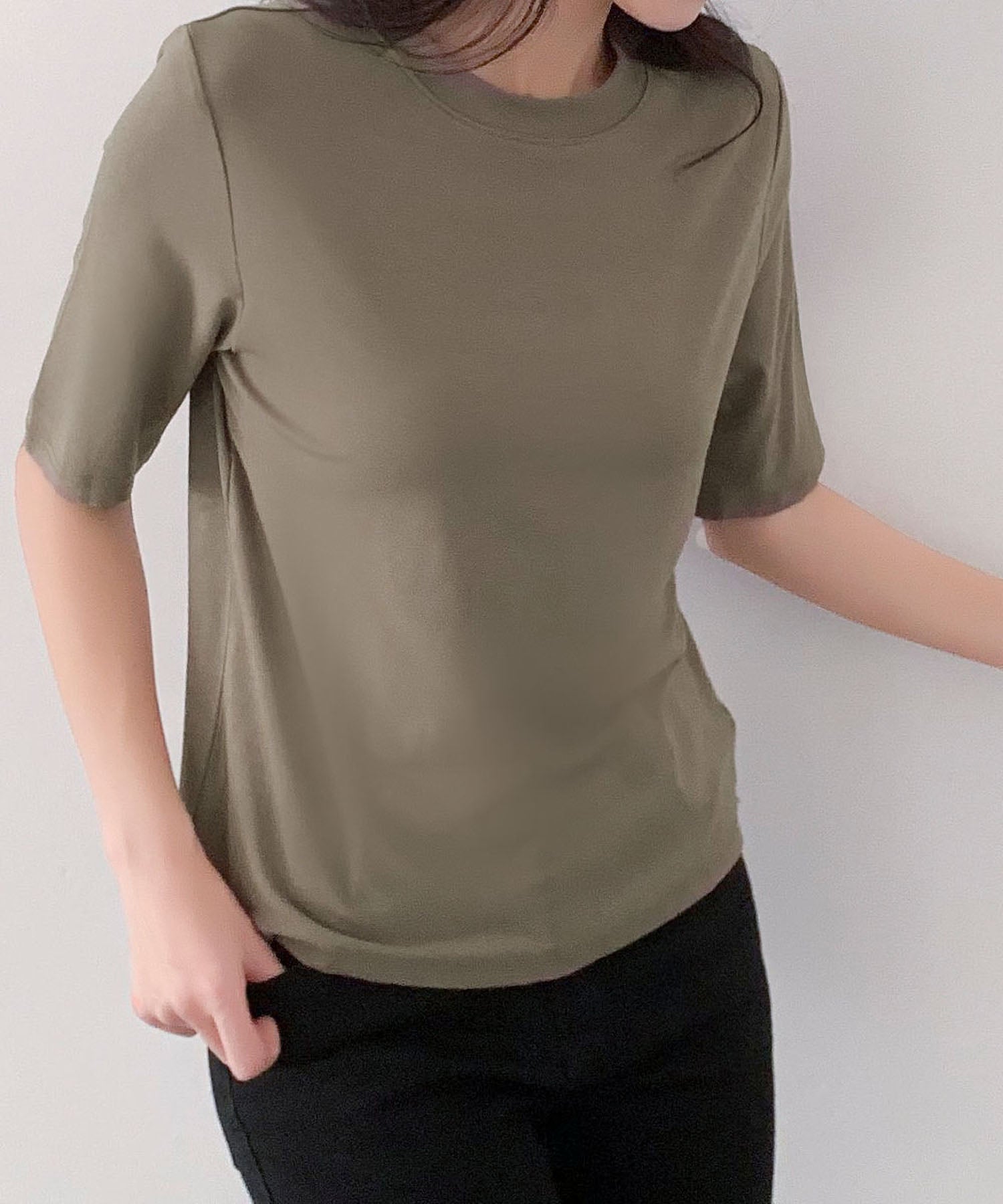 ロワ LOWO なめらか ストレッチ カラーTシャツ （モカ） モカ
