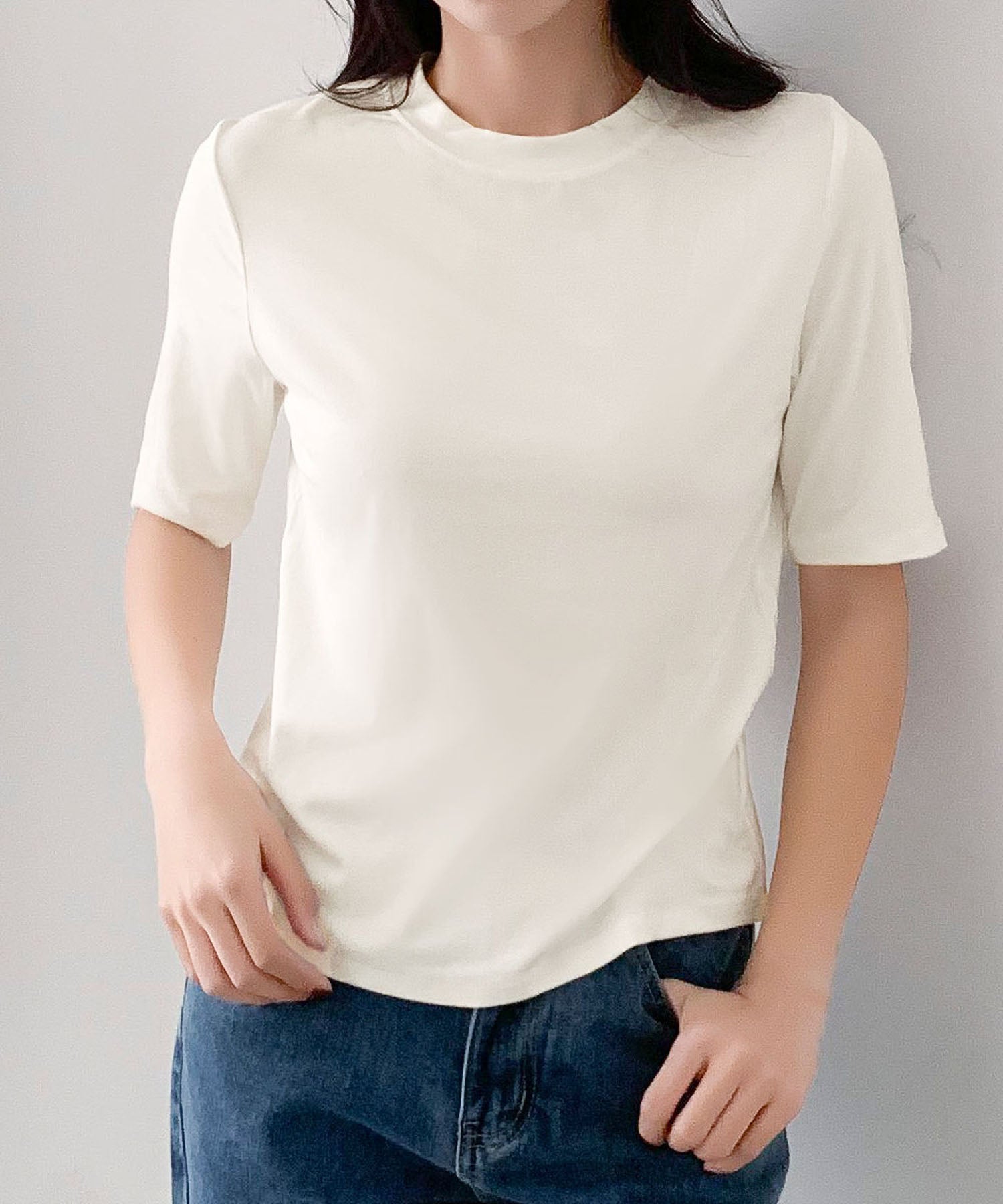 ロワ LOWO なめらか ストレッチ カラーTシャツ （ホワイト） ホワイト