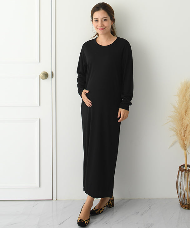 チョコア CHOCOA やわらかロングワンピース【マタニティ服】柔らか 美ライン 人気 マタニティワンピース ビッグシルエット ロングワンピ 妊婦 産前産後  秋冬 （ベージュ(beige)） ベージュ(beige)