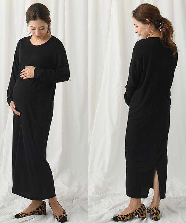 チョコア CHOCOA やわらかロングワンピース【マタニティ服】柔らか 美ライン 人気 マタニティワンピース ビッグシルエット ロングワンピ 妊婦 産前産後  秋冬 （ベージュ(beige)） ベージュ(beige)