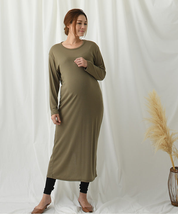 チョコア CHOCOA やわらかロングワンピース【マタニティ服】柔らか 美ライン 人気 マタニティワンピース ビッグシルエット ロングワンピ 妊婦 産前産後  秋冬 （ベージュ(beige)） ベージュ(beige)