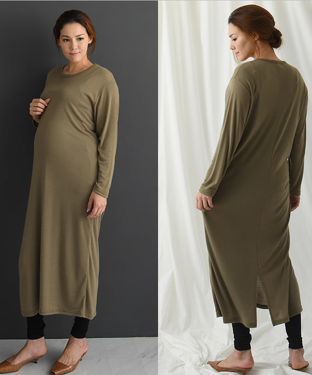チョコア CHOCOA やわらかロングワンピース【マタニティ服】柔らか 美ライン 人気 マタニティワンピース ビッグシルエット ロングワンピ 妊婦 産前産後  秋冬 （ベージュ(beige)） ベージュ(beige)