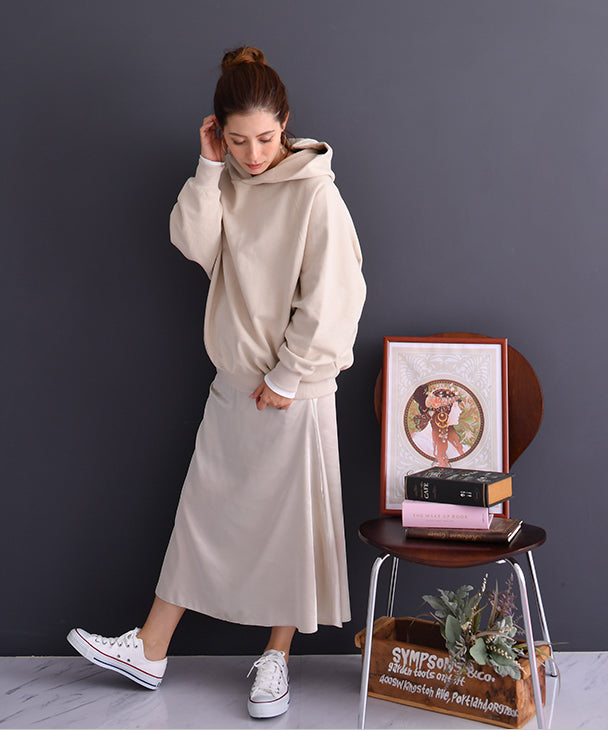チョコア CHOCOA 產前產後緞面美線裙【孕婦服／產後】緞面裙 光澤 長裙 蓬鬆 孕婦 孕期 產前產後 春秋冬 美腿 舒適度