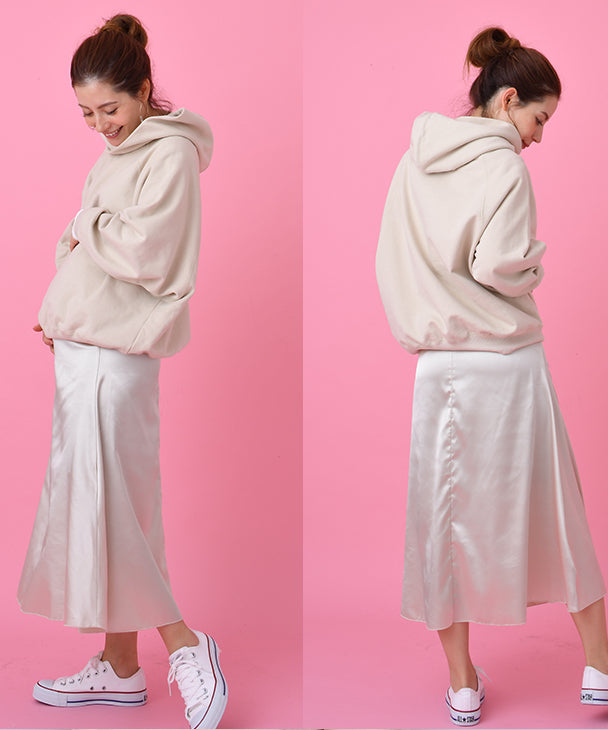 チョコア CHOCOA 產前產後緞面美線裙【孕婦服／產後】緞面裙 光澤 長裙 蓬鬆 孕婦 孕期 產前產後 春秋冬 美腿 舒適度