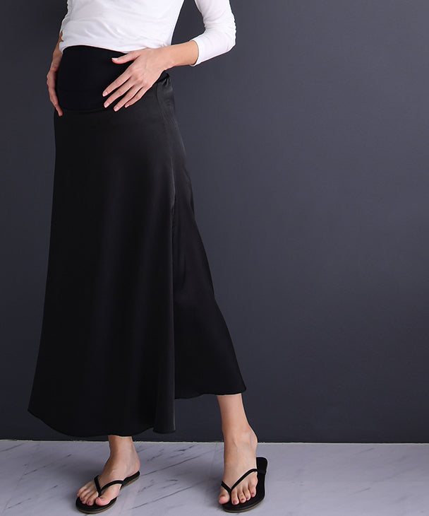 チョコア CHOCOA 產前產後緞面美線裙【孕婦服／產後】緞面裙 光澤 長裙 蓬鬆 孕婦 孕期 產前產後 春秋冬 美腿 舒適度