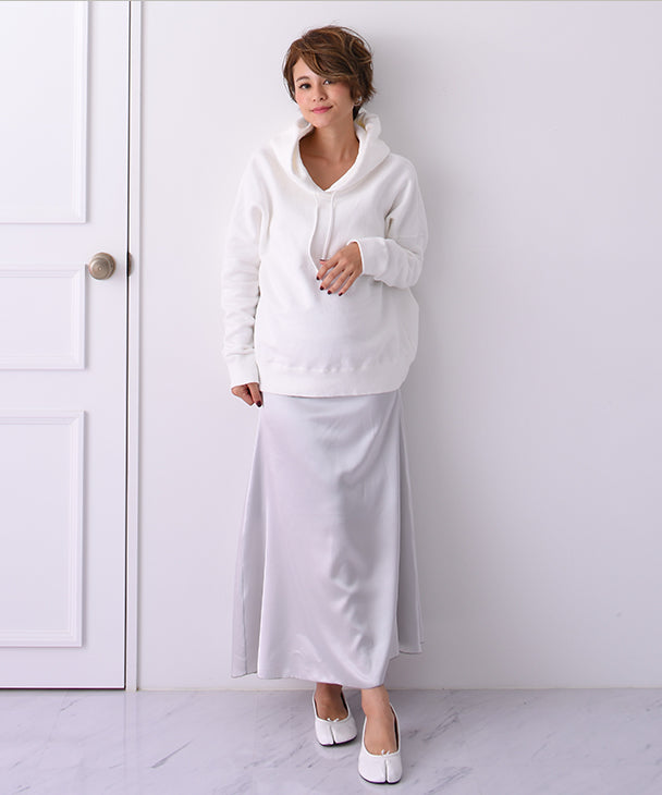 チョコア CHOCOA 產前產後緞面美線裙【孕婦服／產後】緞面裙 光澤 長裙 蓬鬆 孕婦 孕期 產前產後 春秋冬 美腿 舒適度