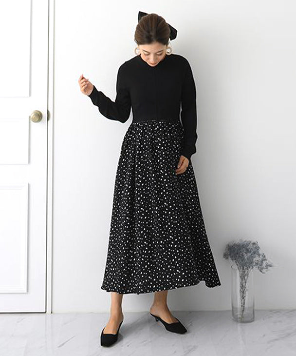 Chocoa Nursing Pattern Dress [Maternity Clothes / Nursing Clothes] Maternity Dress Nursing Dress Animal Pattern Dot Pattern Design Dress Knit Flare Pregnant Woman Pregnancy Maternity Before and After Autumn Winter