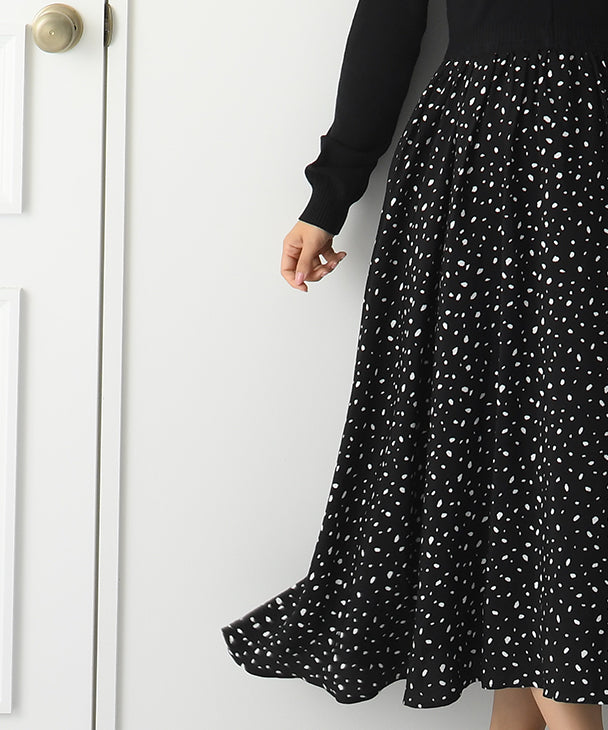 Chocoa Nursing Pattern Dress [Maternity Clothes / Nursing Clothes] Maternity Dress Nursing Dress Animal Pattern Dot Pattern Design Dress Knit Flare Pregnant Woman Pregnancy Maternity Before and After Autumn Winter