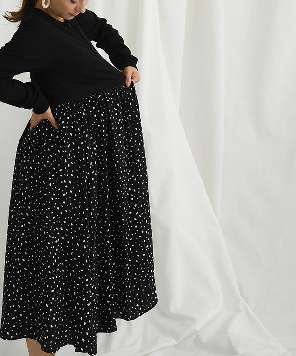 Chocoa Nursing Pattern Dress [Maternity Clothes / Nursing Clothes] Maternity Dress Nursing Dress Animal Pattern Dot Pattern Design Dress Knit Flare Pregnant Woman Pregnancy Maternity Before and After Autumn Winter