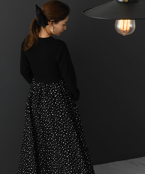 Chocoa Nursing Pattern Dress [Maternity Clothes / Nursing Clothes] Maternity Dress Nursing Dress Animal Pattern Dot Pattern Design Dress Knit Flare Pregnant Woman Pregnancy Maternity Before and After Autumn Winter
