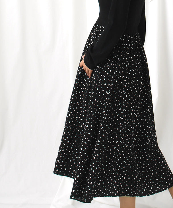 Chocoa Nursing Pattern Dress [Maternity Clothes / Nursing Clothes] Maternity Dress Nursing Dress Animal Pattern Dot Pattern Design Dress Knit Flare Pregnant Woman Pregnancy Maternity Before and After Autumn Winter