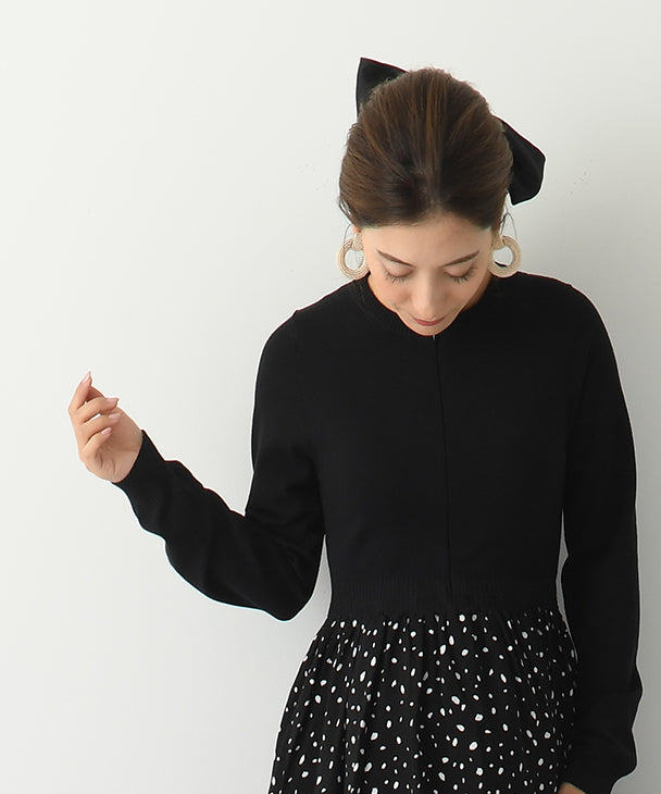Chocoa Nursing Pattern Dress [Maternity Clothes / Nursing Clothes] Maternity Dress Nursing Dress Animal Pattern Dot Pattern Design Dress Knit Flare Pregnant Woman Pregnancy Maternity Before and After Autumn Winter