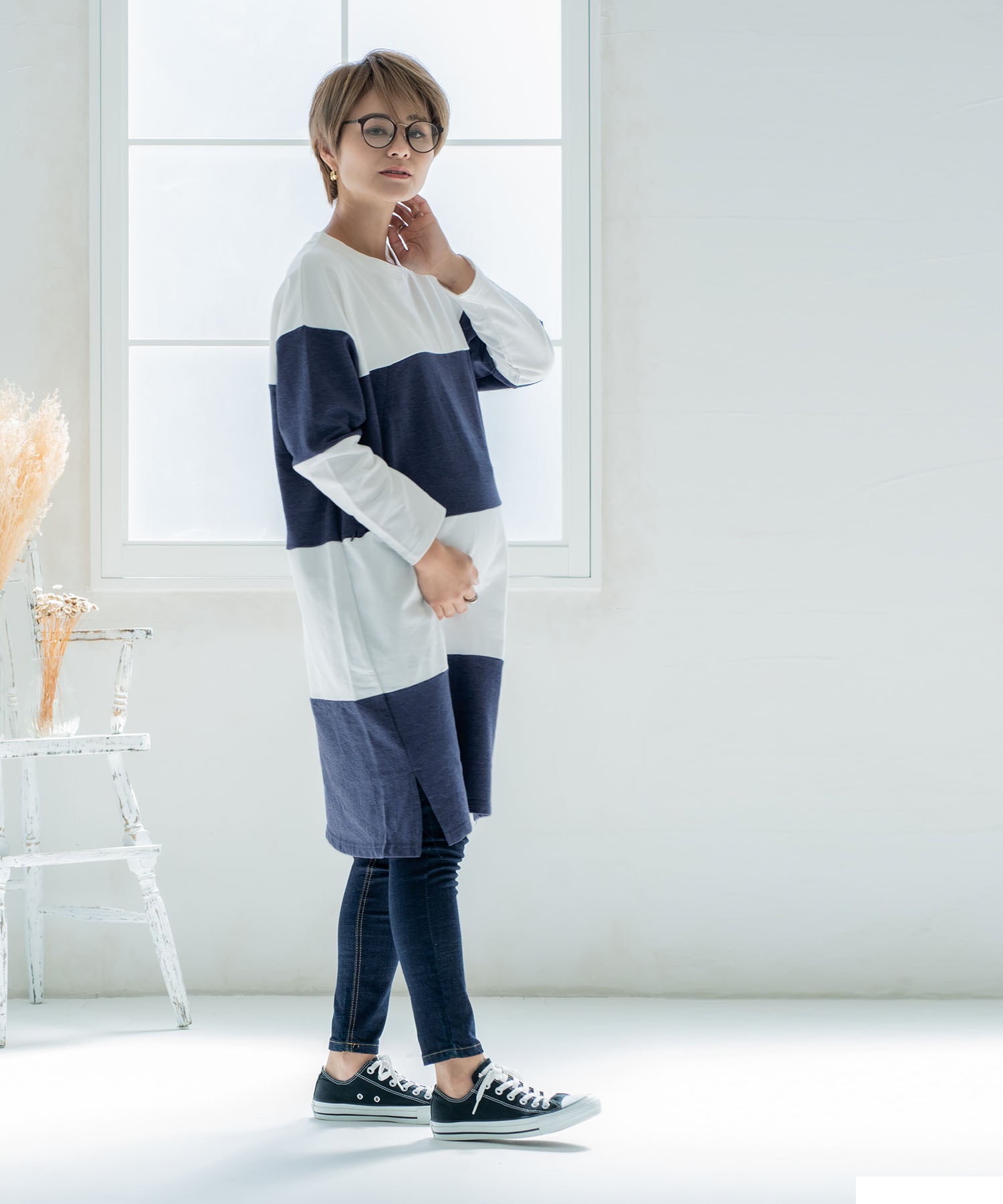チョコア CHOCOA 授乳ワイドボーダーワンピース【マタニティ服／授乳服】21d42 （チャコール(charcoal)） チャコール(charcoal)