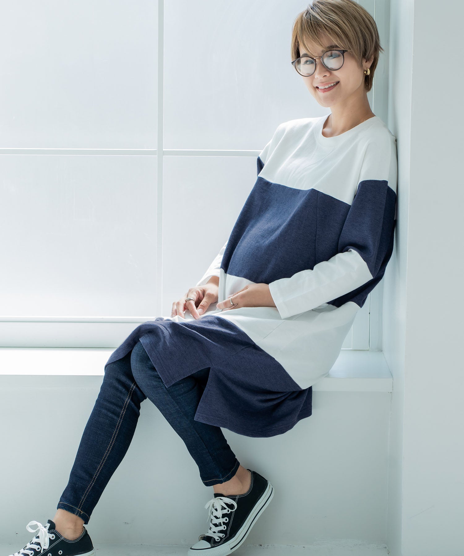 チョコア CHOCOA 授乳ワイドボーダーワンピース【マタニティ服／授乳服】21d42 （チャコール(charcoal)） チャコール(charcoal)