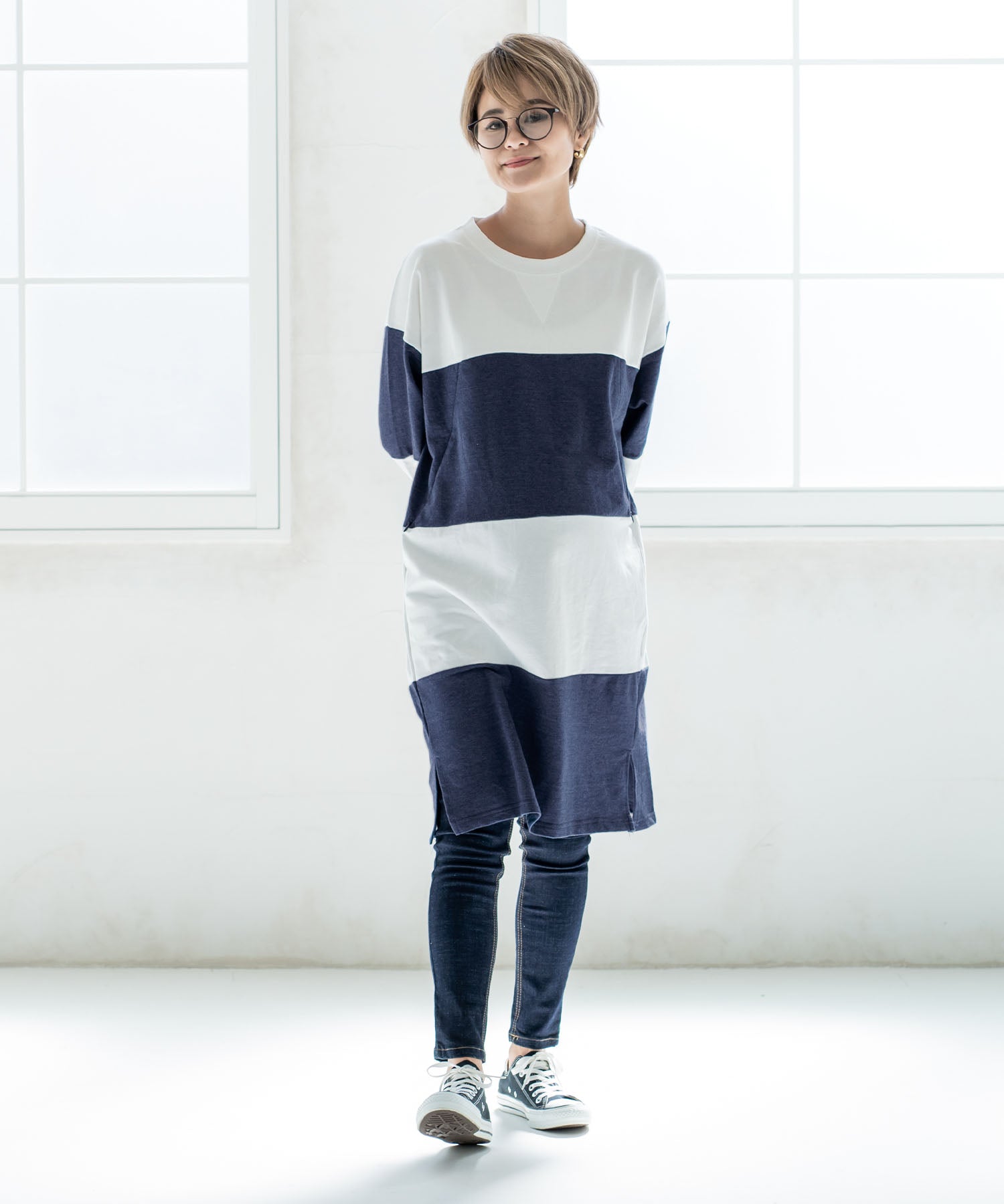 チョコア CHOCOA 授乳ワイドボーダーワンピース【マタニティ服／授乳服】21d42 （チャコール(charcoal)） チャコール(charcoal)