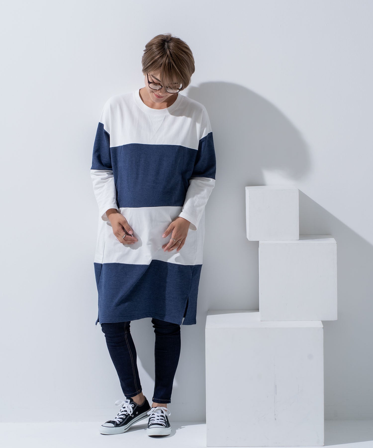 チョコア CHOCOA 授乳ワイドボーダーワンピース【マタニティ服／授乳服】21d42 （チャコール(charcoal)） チャコール(charcoal)