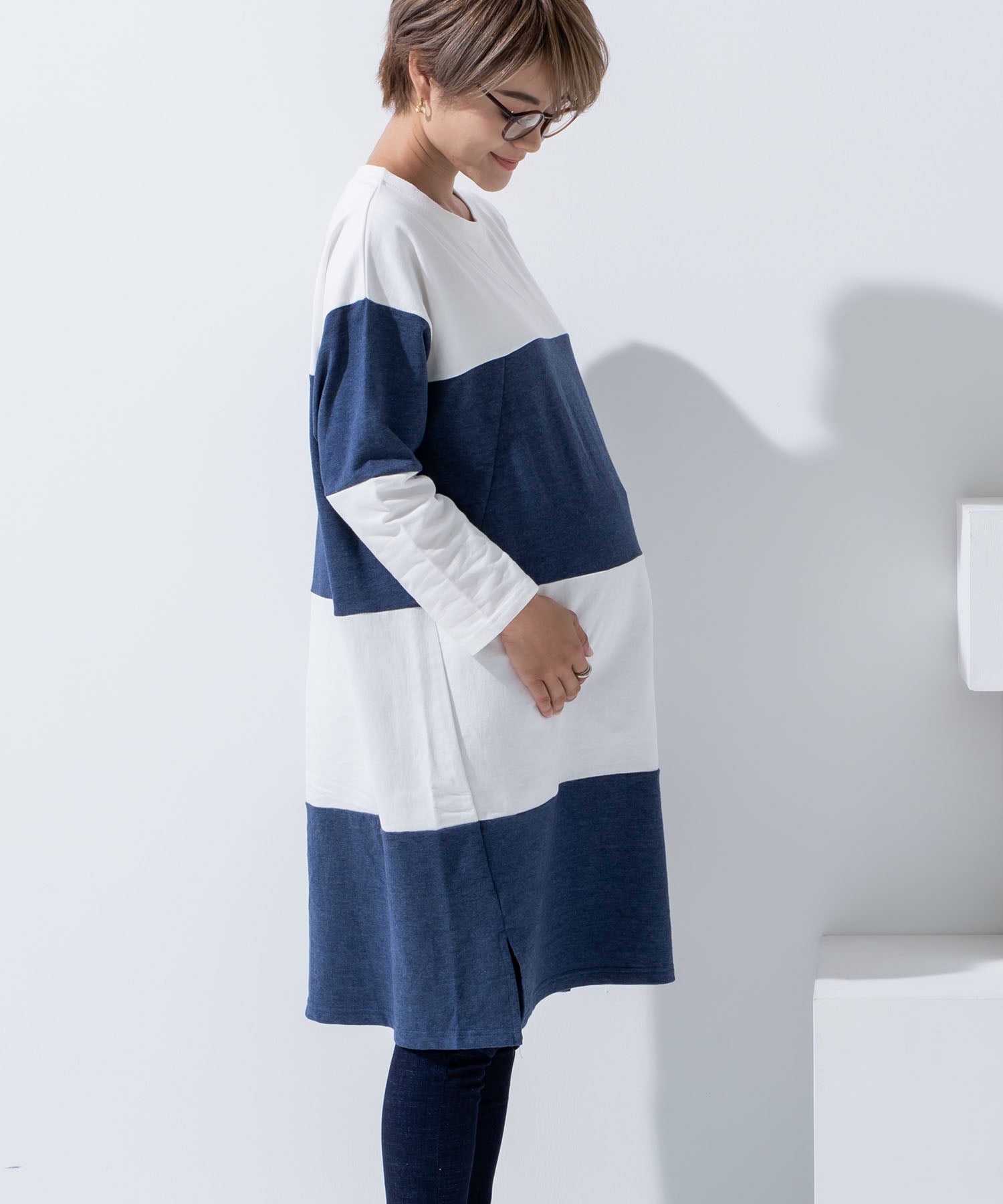 チョコア CHOCOA 授乳ワイドボーダーワンピース【マタニティ服／授乳服】21d42 （チャコール(charcoal)） チャコール(charcoal)