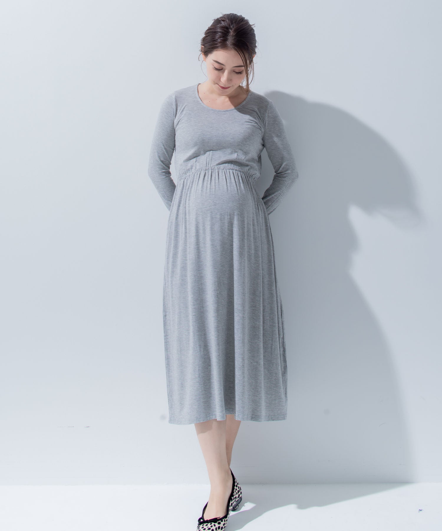 チョコア CHOCOA 産前産後マキシリングワンピース【マタニティ服】21d52 （グレー(gray)） グレー(gray)