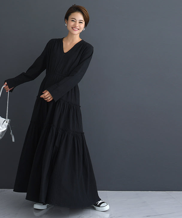 Chocoa Nursing Tiered Volume Dress [Maternity Clothes / Nursing Clothes] Maternity Dress Nursing Dress Tiered Flare Dress Pregnant Women Pregnancy Maternity Before and After Autumn and Winter