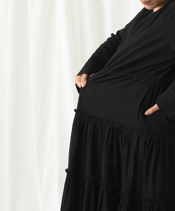 Chocoa Nursing Tiered Volume Dress [Maternity Clothes / Nursing Clothes] Maternity Dress Nursing Dress Tiered Flare Dress Pregnant Women Pregnancy Maternity Before and After Autumn and Winter