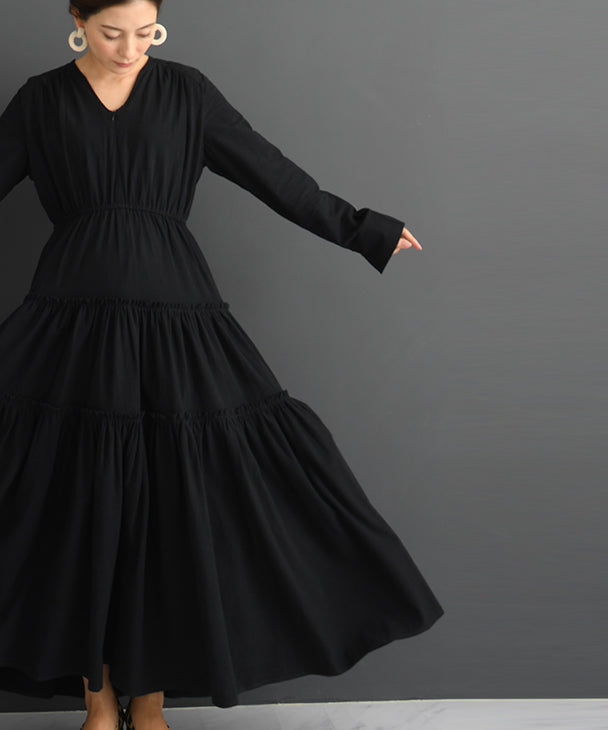 Chocoa Nursing Tiered Volume Dress [Maternity Clothes / Nursing Clothes] Maternity Dress Nursing Dress Tiered Flare Dress Pregnant Women Pregnancy Maternity Before and After Autumn and Winter