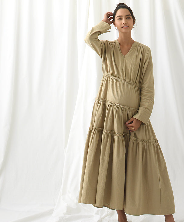 Chocoa Nursing Tiered Volume Dress [Maternity Clothes / Nursing Clothes] Maternity Dress Nursing Dress Tiered Flare Dress Pregnant Women Pregnancy Maternity Before and After Autumn and Winter