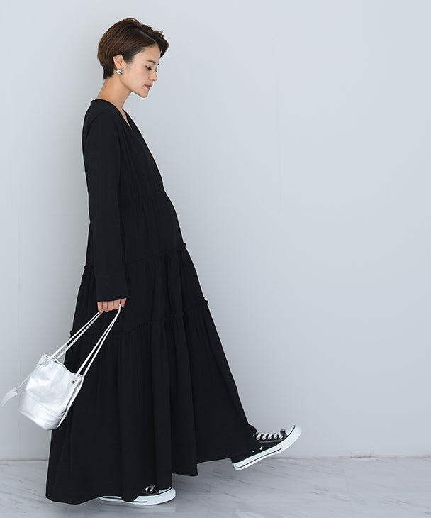 Chocoa Nursing Tiered Volume Dress [Maternity Clothes / Nursing Clothes] Maternity Dress Nursing Dress Tiered Flare Dress Pregnant Women Pregnancy Maternity Before and After Autumn and Winter