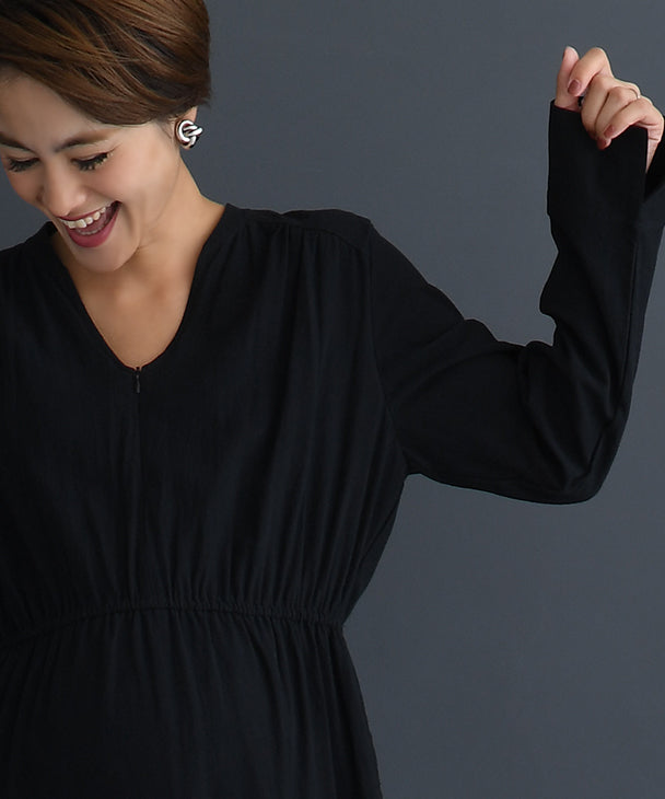Chocoa Nursing Tiered Volume Dress [Maternity Clothes / Nursing Clothes] Maternity Dress Nursing Dress Tiered Flare Dress Pregnant Women Pregnancy Maternity Before and After Autumn and Winter