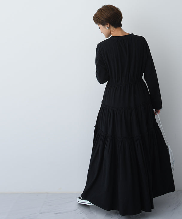 Chocoa Nursing Tiered Volume Dress [Maternity Clothes / Nursing Clothes] Maternity Dress Nursing Dress Tiered Flare Dress Pregnant Women Pregnancy Maternity Before and After Autumn and Winter