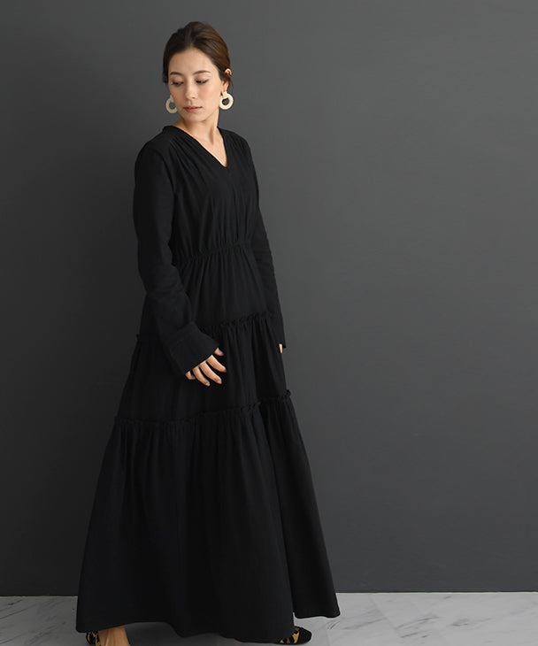 Chocoa Nursing Tiered Volume Dress [Maternity Clothes / Nursing Clothes] Maternity Dress Nursing Dress Tiered Flare Dress Pregnant Women Pregnancy Maternity Before and After Autumn and Winter