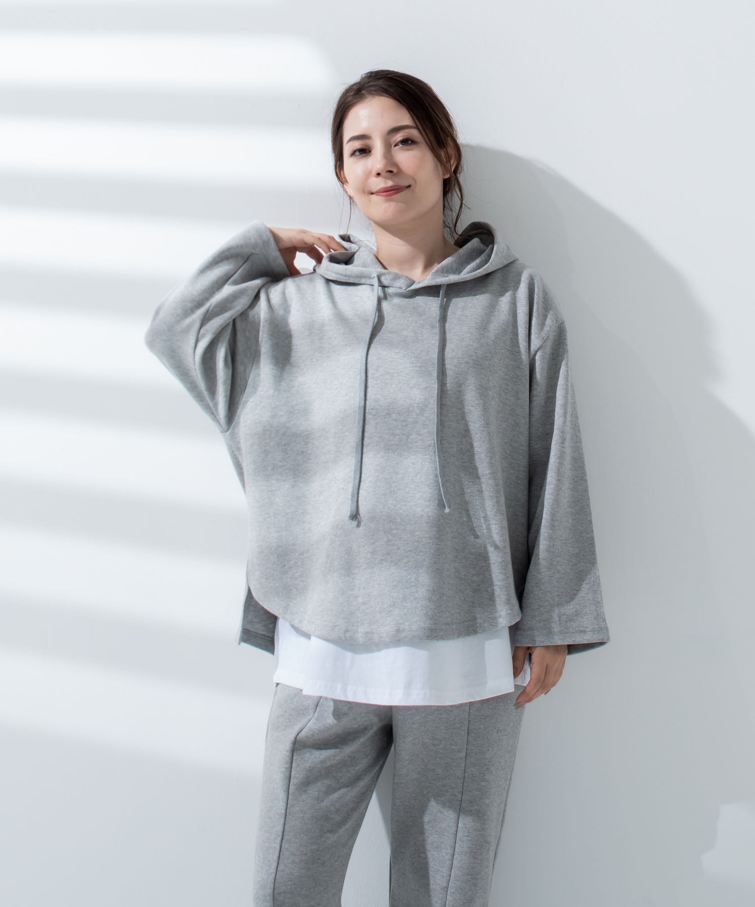 チョコア CHOCOA 授乳レイヤードパーカー(セットアップ可)【マタニティ服／授乳服】21d38 （グレー(gray)） グレー(gray)