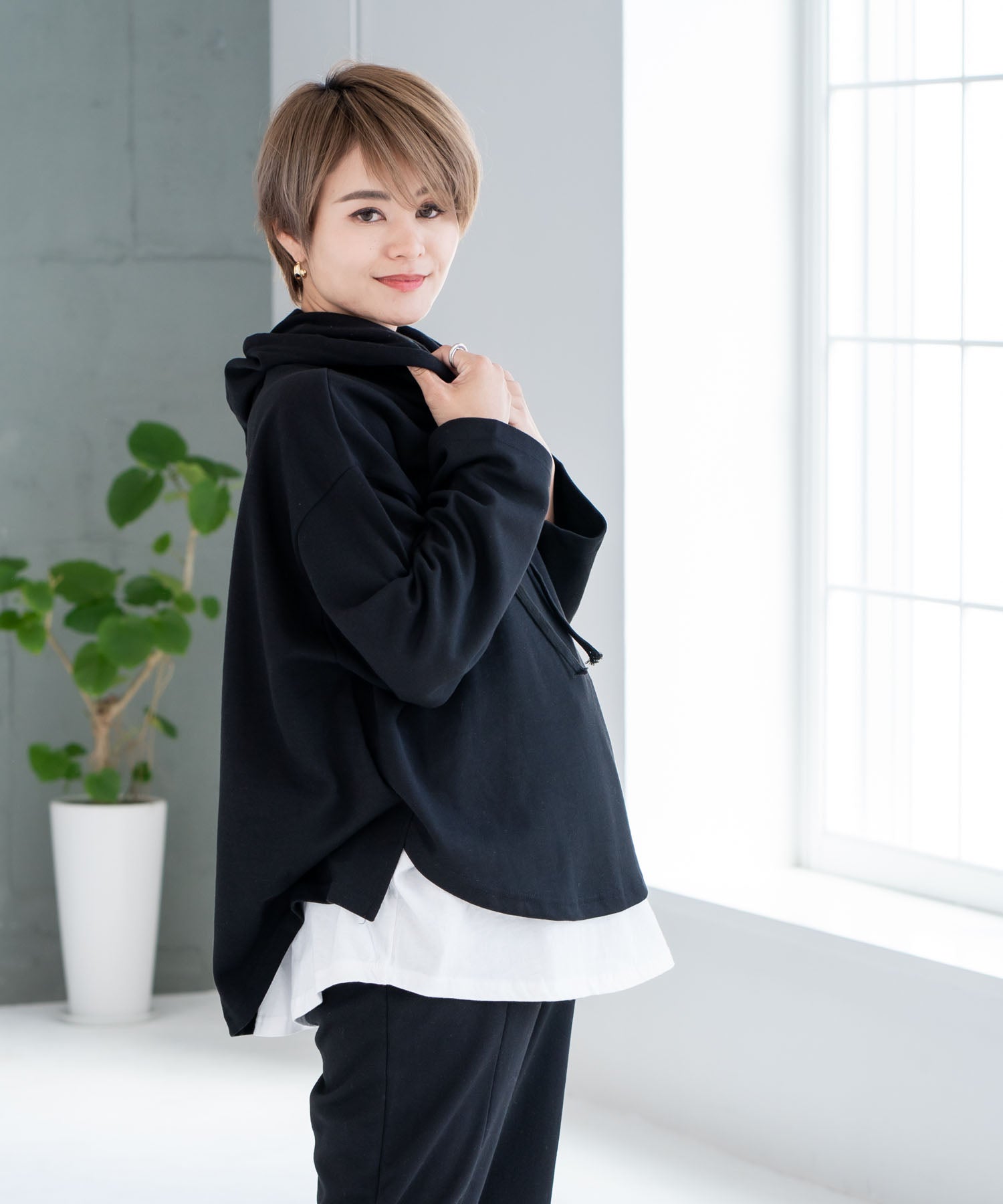 チョコア CHOCOA 授乳レイヤードパーカー(セットアップ可)【マタニティ服／授乳服】21d38 （グレー(gray)） グレー(gray)