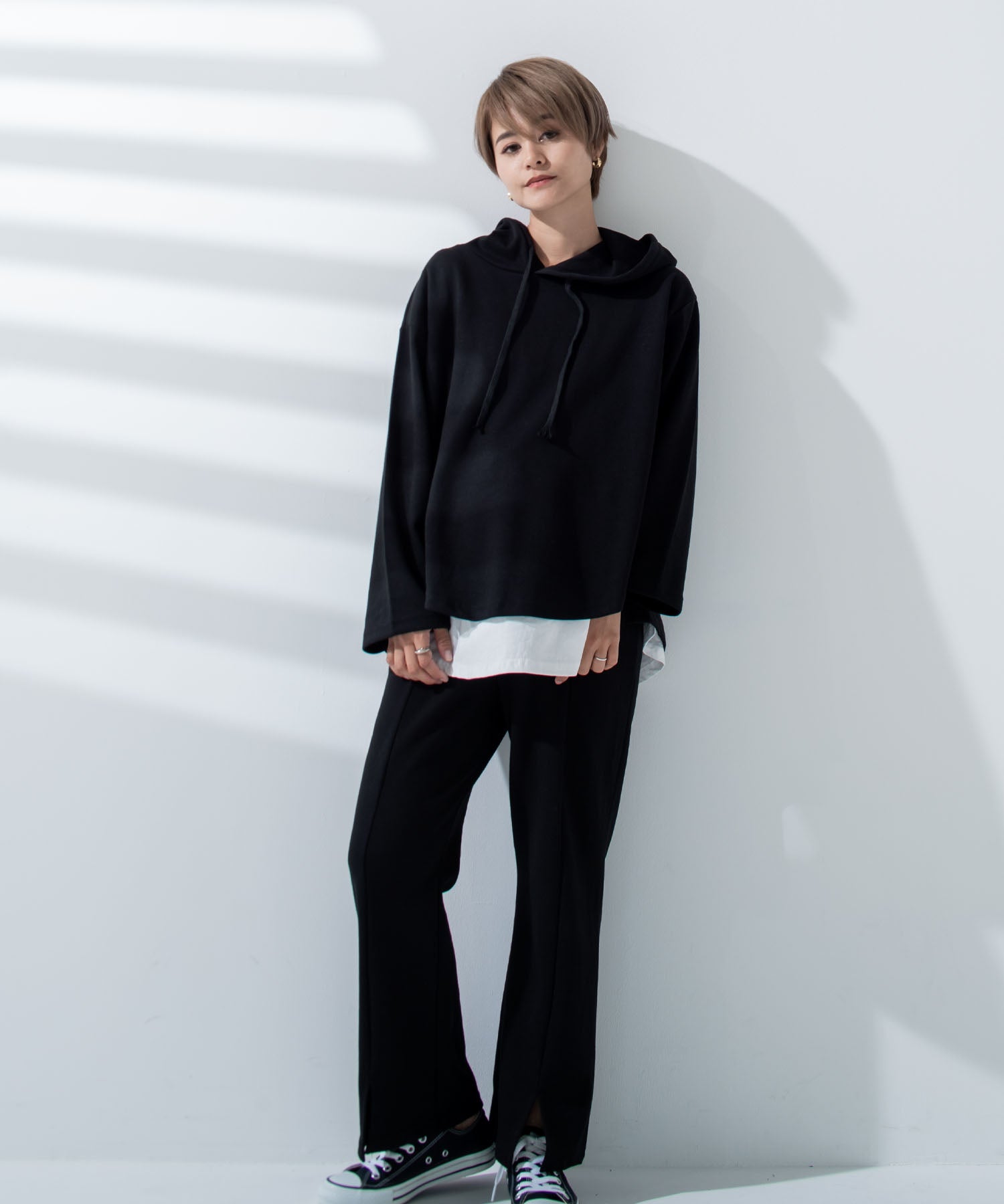 チョコア CHOCOA 授乳レイヤードパーカー(セットアップ可)【マタニティ服／授乳服】21d38 （グレー(gray)） グレー(gray)