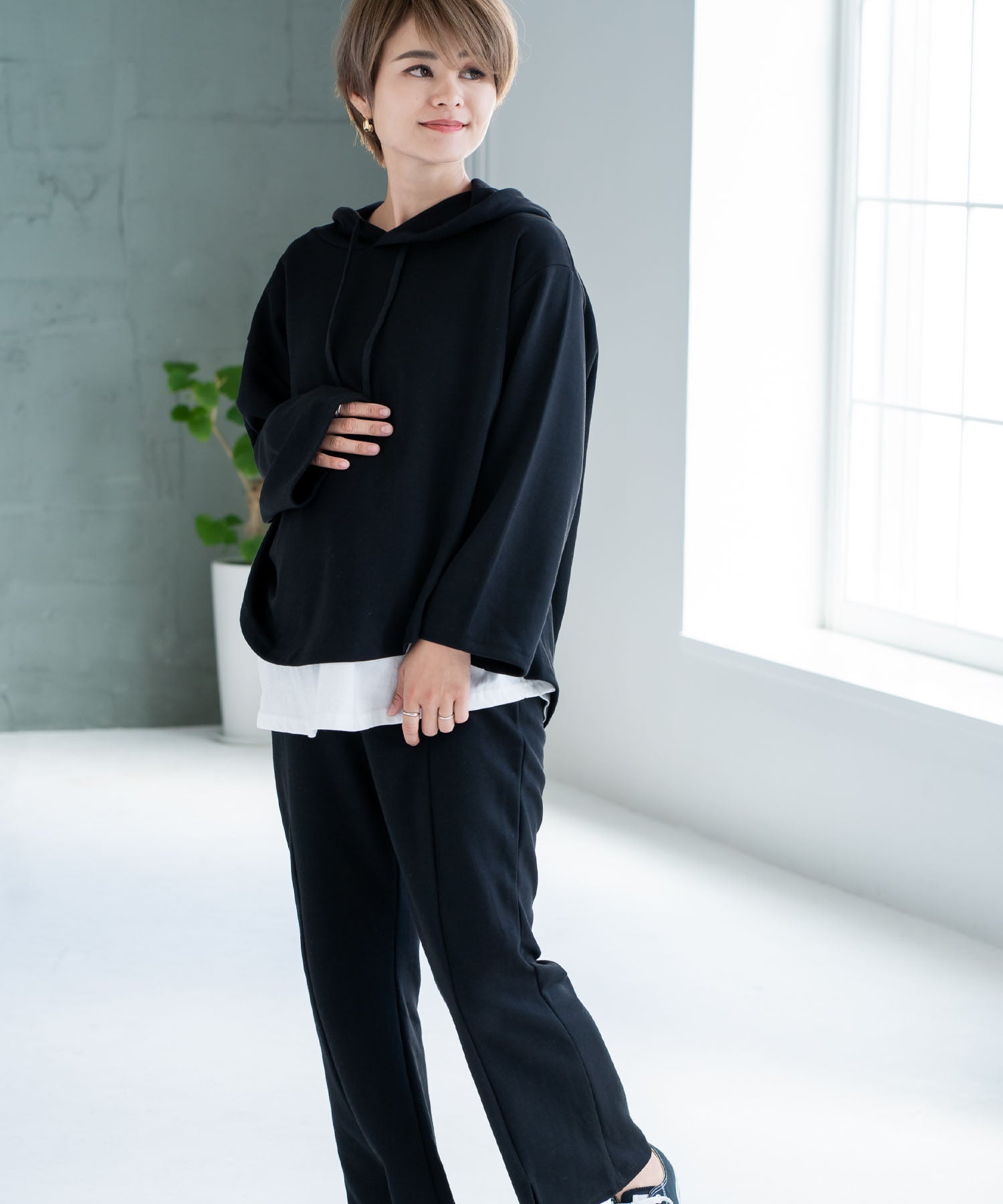 チョコア CHOCOA 授乳レイヤードパーカー(セットアップ可)【マタニティ服／授乳服】21d38 （グレー(gray)） グレー(gray)