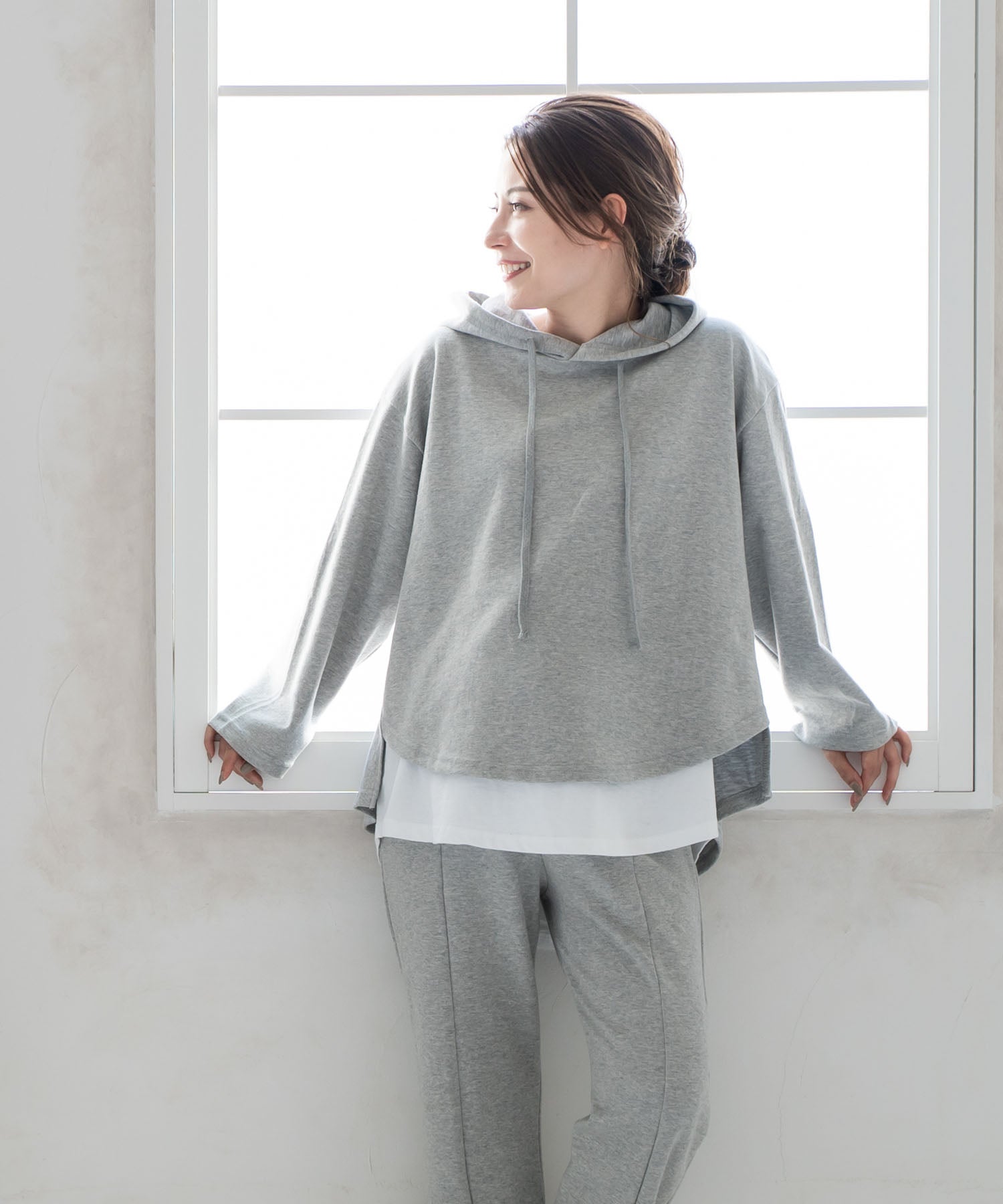 チョコア CHOCOA 授乳レイヤードパーカー(セットアップ可)【マタニティ服／授乳服】21d38 （グレー(gray)） グレー(gray)