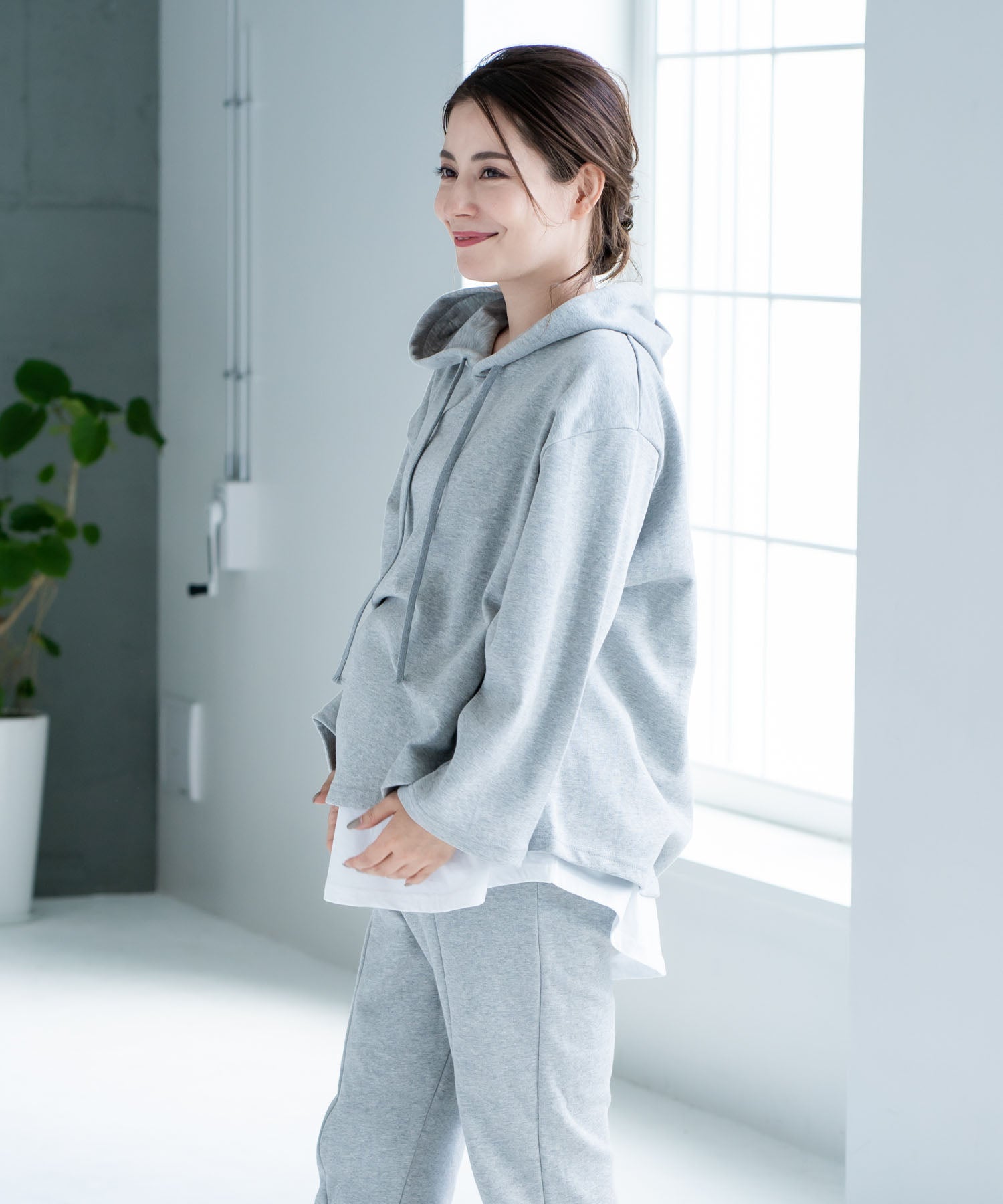 チョコア CHOCOA 授乳レイヤードパーカー(セットアップ可)【マタニティ服／授乳服】21d38 （グレー(gray)） グレー(gray)