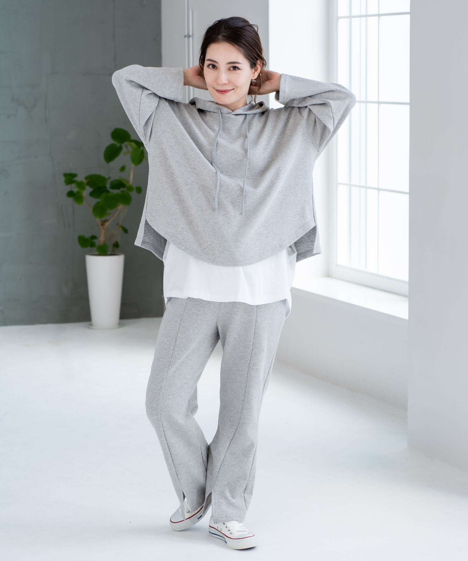 チョコア CHOCOA 授乳レイヤードパーカー(セットアップ可)【マタニティ服／授乳服】21d38 （グレー(gray)） グレー(gray)