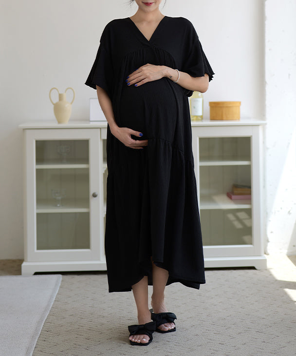 チョコア CHOCOA リラックスロングワンピース【マタニティ服／授乳服】23a05 （ブラック(black)） ブラック(black)